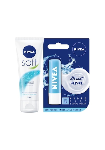 Nivea Soft Nemlendirici Bakım Kremi 75 ML + Nivea SPF 15 Nemlendirici Dudak Kremi