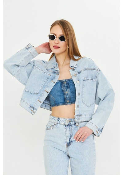 Modanida Kadın Kot Ceket Jean Açık Mavi Kot Ceket Crop Kesim Geniş Cepli Düğmeli Denim Ceket Mavi Mavi Modanida Kadın Kot Ceket Jean Açık Mavi Kot Ceket Crop Kesim Geniş Cepli Düğmeli Denim Ceket Mavi Mavi