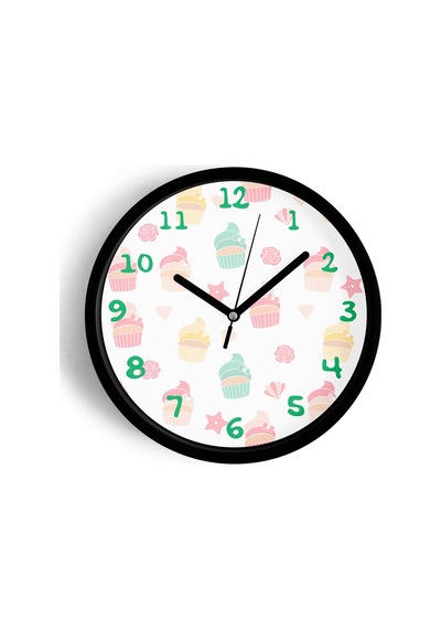 Cupcake Desenli Mutfak Duvar Saati - 25cm - Önü Camlı Siyah Kasa - Sessiz Mekanizma-jh0896 Siyah