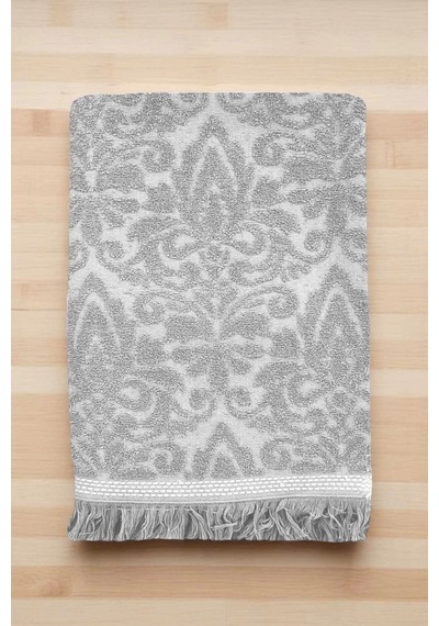 2 Parça Jakarlı Banyo Havlu Takımı %100 Pamuklu 90x150 Cm Arden Gri Çok Renkli