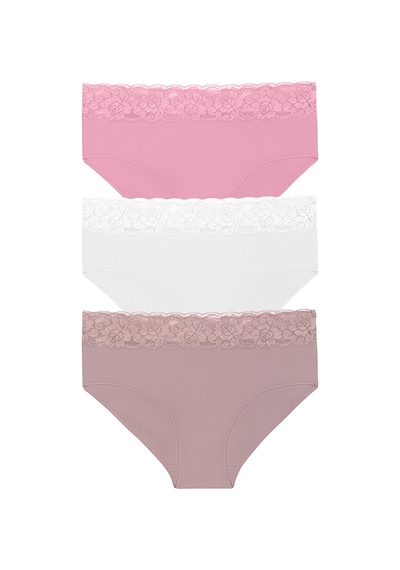 Suwen 3 Lü Pamuklu Dantelli Yüksek Bel Slip Külot St004460140 Ekru - Vizon - Pembe