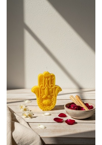 Hamsa Eli Dekoratif Mum Sarı