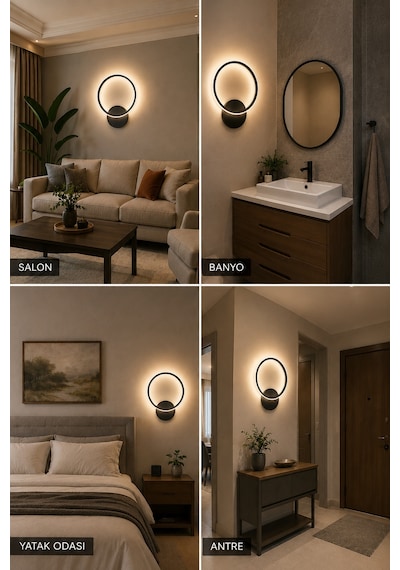 AvizeGO Tisa Modern Led Duvar Apliği Günışığı Siyah