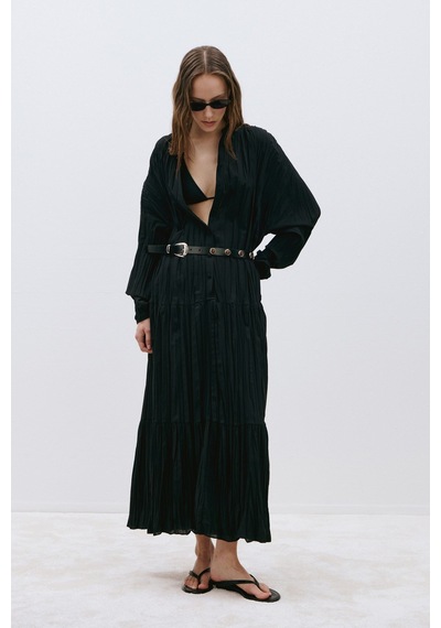 Suud Collection Siyah Muse Düğmeli Maxi Elbise