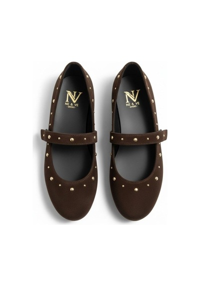 Ne&ve Shoes Kahve Süet Pim Detaylı Yuvarlak Burunlu Kadın Günlük Babet Kahverengi