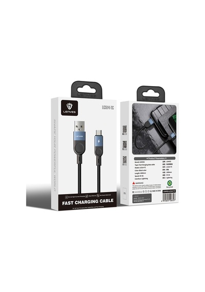 Lenyes Lc514 Usb-a To Type-c Hızlı Şarj Özellikli Örgülü Data Ve Şarj Kablosu 15w 1m Siyah