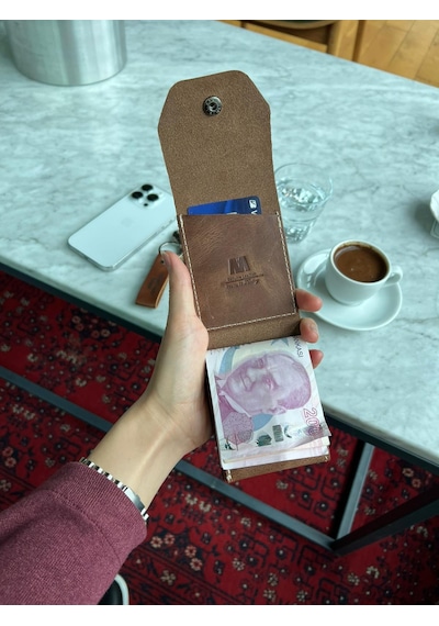 Mft Leather Hakiki Deri Çıtçıtlı Erkek Cüzdan Nova 5801 Taba