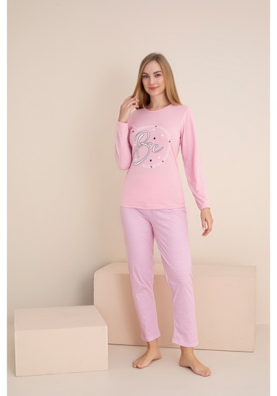 Rindahomewear Kadın Süprem Uzun Kol Pijama Takımı Pembe