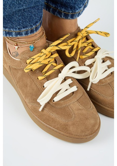 Manijero Krahe Barbella Kadın Hakiki Deri Üç Ayrı Alternatif Bağcıklı Kum Sneakers