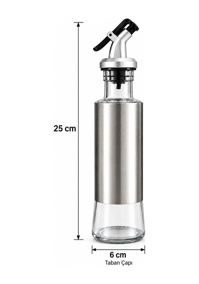 Cam Yağdanlık 300 Ml Paslanmaz Çelik Kaplamalı Akıtmaz Kontrollü Döküm Yağ Sirke Sos Şişesi Şeffaf