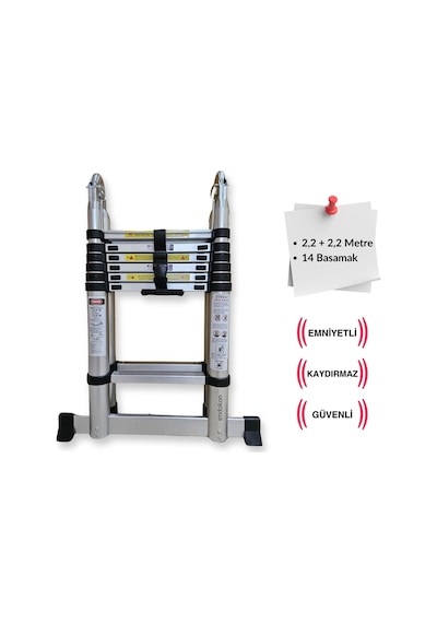 Endokon 220 + 220 Cm. - 7+7 Basamaklı Teleskobik / Teleskopik Alüminyum A Tipi Merdiven