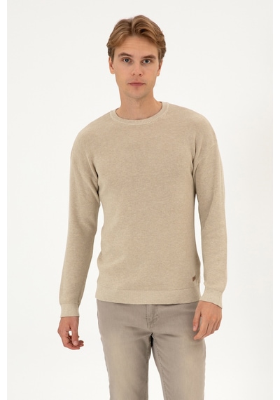 U.S. Polo Assn. Erkek Comfort Fit Bisiklet Yaka Kum Melanj Basic Kazak 50313679-VR123