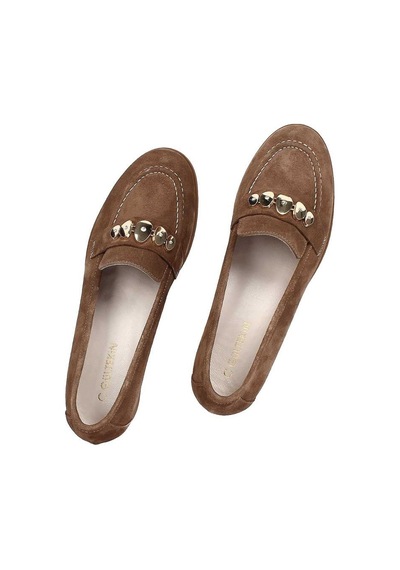 Kadın Taba Tokalı Süet Deri Loafer