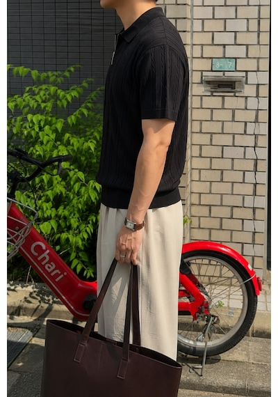 Tarz Cool Erkek Slim Fit Fermuarlı Polo Yaka Saç Örgü Desenli Triko Tişört Yazlık Pamuklu Esnek Örme Siyah