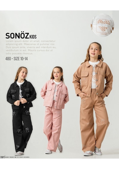 Son Öz Bebe Fiyonklu Ceketli Kız 3 Lü Takım 10-14 Yaş -480775 - Pembe Pembe