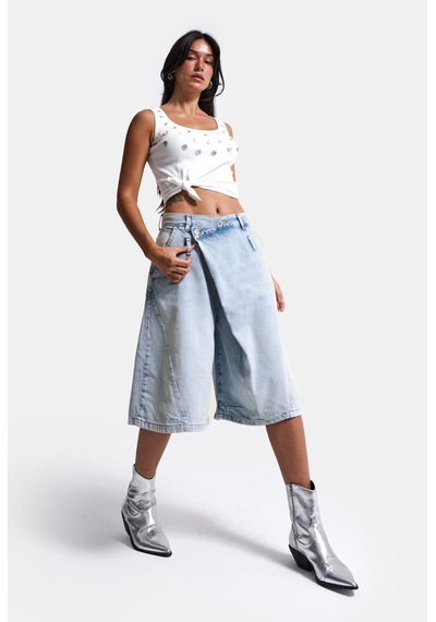 it's basic Kadın Kot Rengi 4s6-3 Süper Baggy Fit Maxi Bermuda Tasarım Denim Jort Çok Renkli