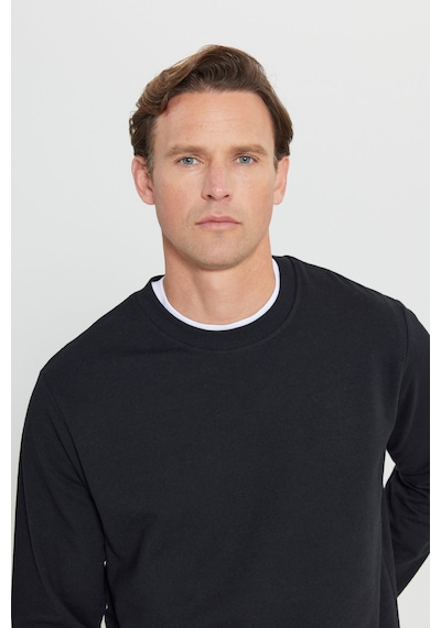 AC&Co / Altınyıldız Classics Standart Fit Normal Kesim Pamuk Bisiklet Yaka Erkek Sweatshirt Siyah