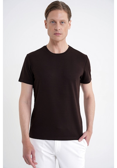 Efor Comfort Fit Bisiklet Yaka %97 Esnek Pamuklu Kahverengi Tişört Ts 885