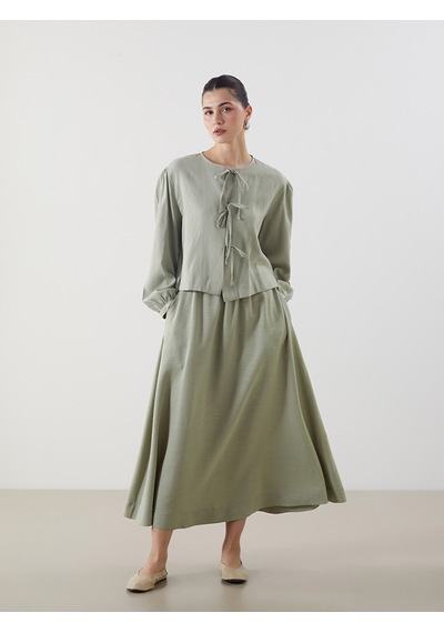 Lcw Modest Yeşil Beli Lastikli Keten Karışımlı Etek