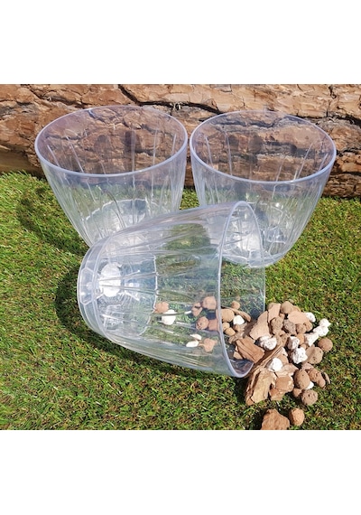 Orkide Saksısı 3 Adet 3 Lt Tabaklı Şeffaf Orkide Saksısı