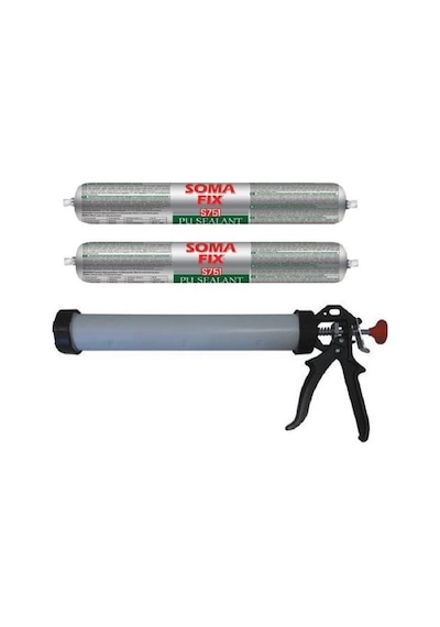 2 Adet Beyaz 600 ML Sosis Somafix Poliüretan Mastik Dış Cephe + Tabanca Beyaz Beyaz