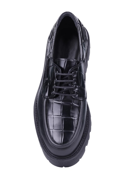 Shoetyle - Siyah Hakiki Deri Croco Desen Bağcıklı Erkek Günlük Ayakkabı 115-k512-1370 Deri Siyah