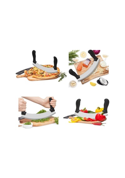 Kıyma Bıçağı - Yarım Ay Modeli - Sebze Doğrama Satırı - Pizza Dilimleme Bıçağı - Paslanmaz Çelik yeşil