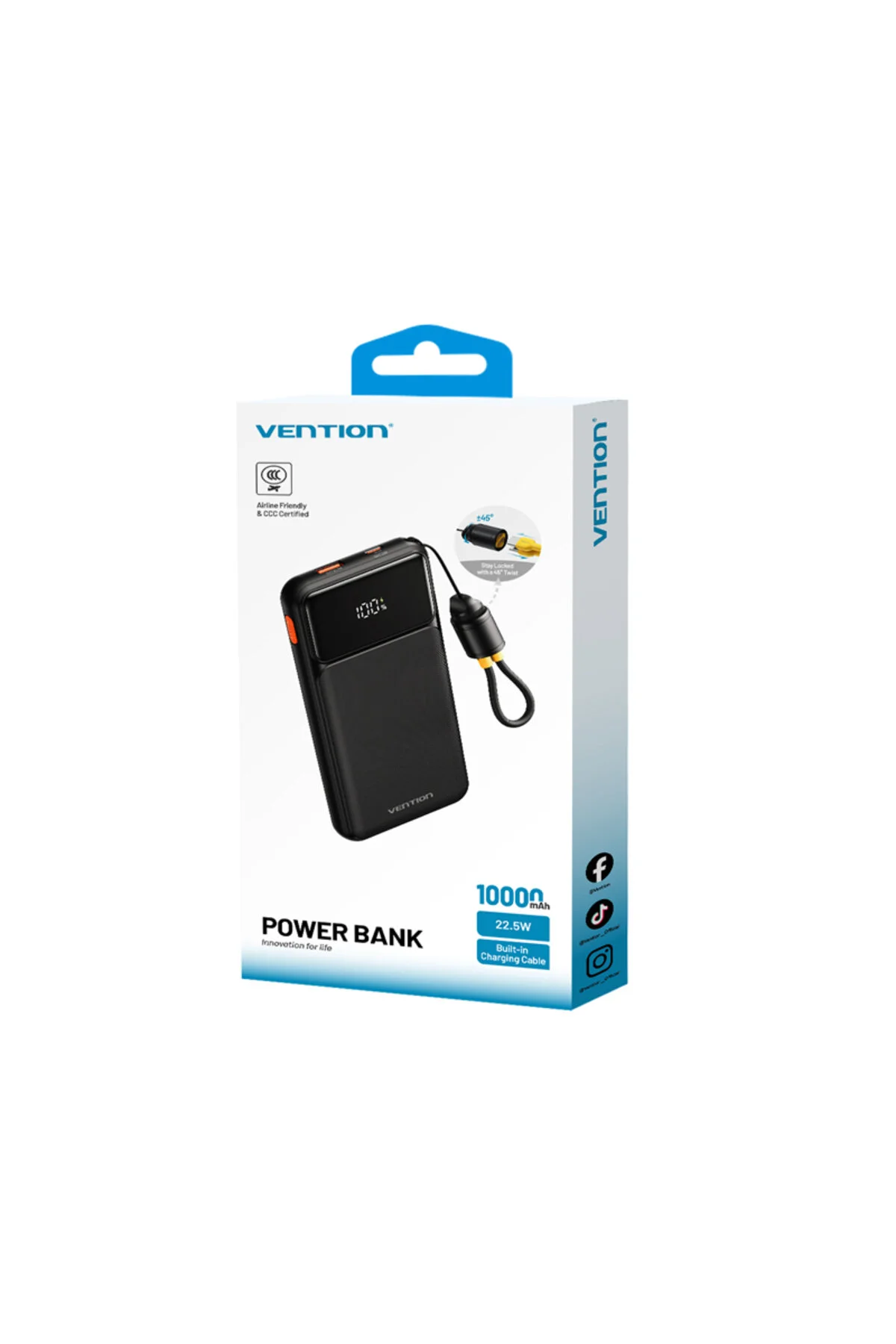 Vention 10000mah 22,5w Kendinden Askı-kablolu Dijital Ekranlı Hızlı Powerbank Siyah
