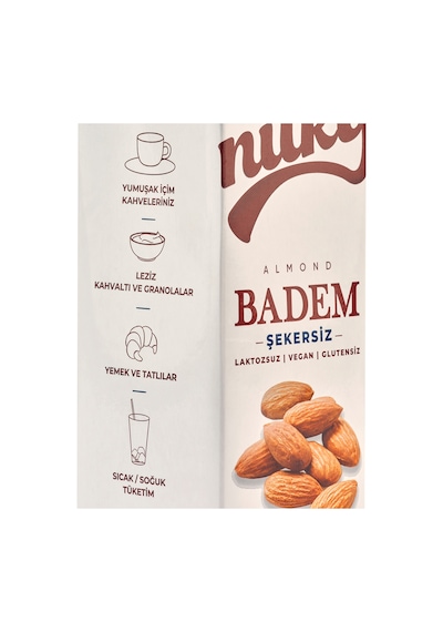 Şekersiz Badem Sütü Glütensiz Bitkisel Bazlı Laktosuz Vegan 3x1 Lt