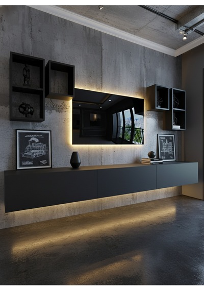 Resital Duvara Monte Ledli 270 Cm Tv Ünitesi Duvar Raflı - Ll6029 Antrasit