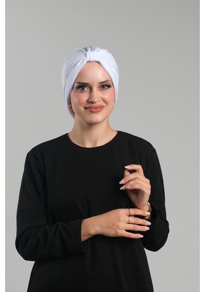 Hürrem Bone Beyaz Pratik Hazır Geçmeli Tesettür Bone Sandy Pileli Salaş 2121 42 Beyaz