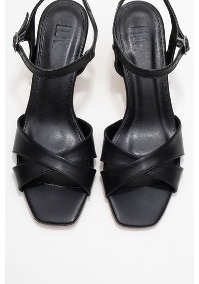 Luvishoes Luvi Shoes Melin Siyah Cilt Çapraz Bantlı Kadın Topuklu Ayakkabı Siyah