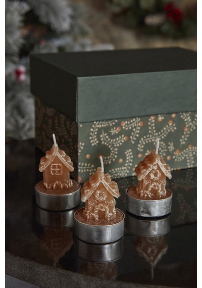 Karaca Home New Year Yılbaşı 24 Ginger House 3'lü Tealight Mum 1 153.09.01.1743