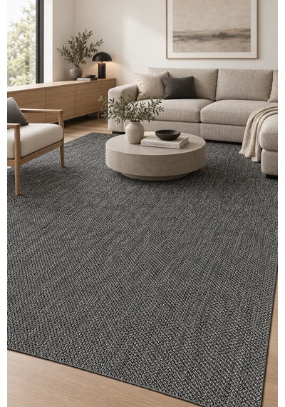 Aksan Antrasit Kaydırmaz Taban Mutfak Koridor Halısı Robot Süpürge Uyumlu Kolay Temizlenebilir Özel Ölçü Sisal Dokulu Polyester Hali
