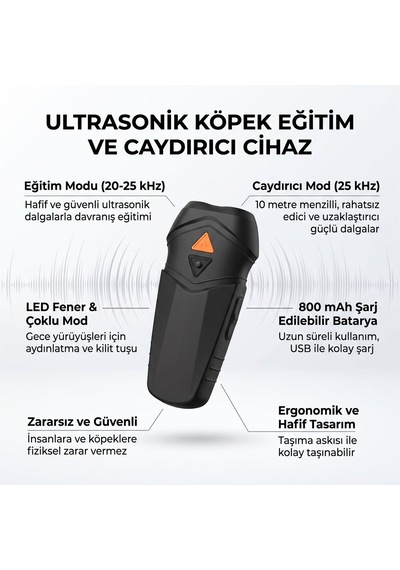 Büro Ev Ofis Evcil Köpek Hayvanı İçin Şarjlı 10mt Led Fenerli Ultrasonik Havlama Önler Eğitim Cihazı