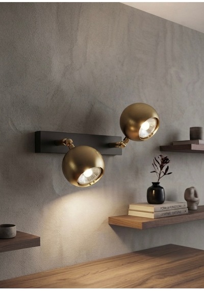 Modern İkili Mat Gold Küre Subar Aplik Tavan Avize Hareketli Başlık Armatür Spot Os Ram Led Ampül 3000k Günışığı Siyah