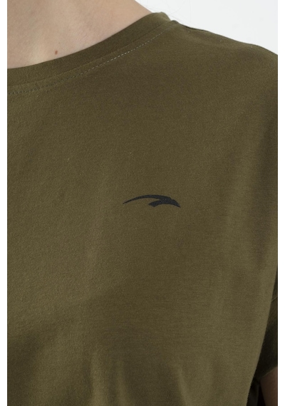 Maraton Sportswear Comfort Kadın Bisiklet Yaka Kısa Kol Basic Zeytin Crop Top 20856 Zeytin Yeşili Yeşil