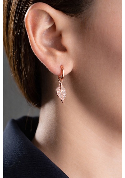 Çekirdekjewelry Işıklı Hediye Kutulu 925 Ayar Gümüş Yaprak Tasarım Küpe Pembe