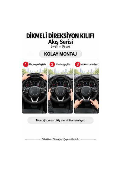 Trobus Ford Transit Connect 2002-2013 Uyumlu Dikmeli Direksiyon Kılıfı Akış Siyah Beyaz Siyah - Beyaz