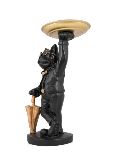 Lüks Gözlüklü Bulldog Anahtar Tepsisi Biblo Dekoratif Organizer Sehpa Ofis Ev Hediyesi 26 Cm