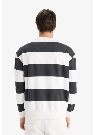 Defacto Boxy Fit Bisiklet Yaka Çizgili Sweatshirt A9066ax25auar104 Antrasit