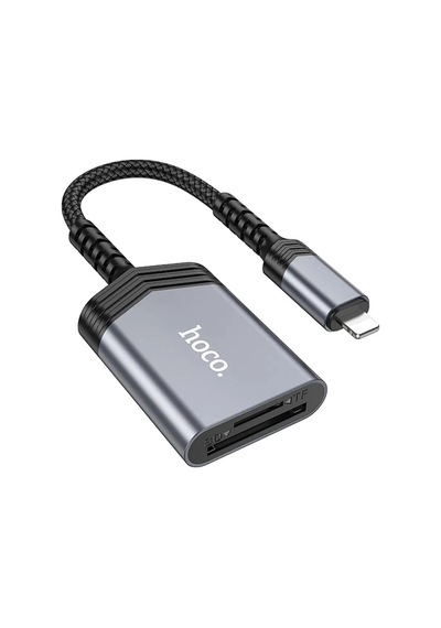 Hoco Ua25 2-in-1 Apple Uyumlu iPhone Lightning Kart Okuyucu- 5775 - Karbul5766-1008 Gri