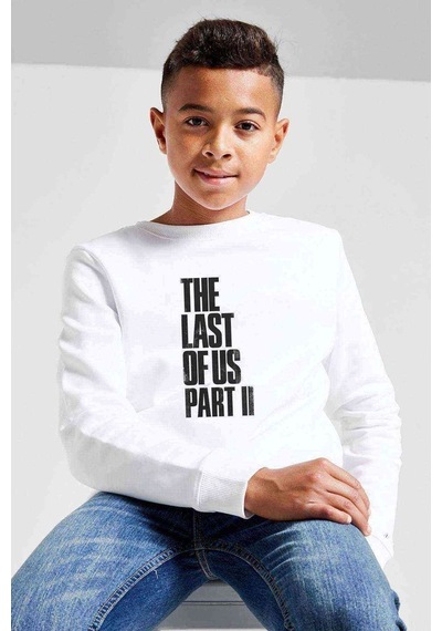 Tshirthane The Last Of Us Part 2 Baskılı Unisex Çocuk Beyaz Sweatshirt (534653212)