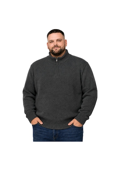 Battalmoda Erkek Büyük Beden Antrasit Hattush Fermuarlı Dik Yaka Triko Kazak 3xl-4xl-5xl-6xl
