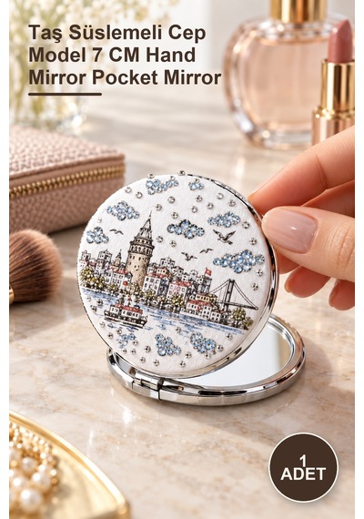 1 Adet Yöresel Taşlı El Aynası Taş Süslemeli Cep Model 7 Cm Hand Mirror Pocket Mirror