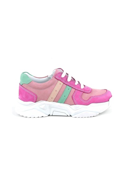 Hakiki Deri Fuşya Pembe Kız Çocuk Sneakers Ayakkabı Pembe
