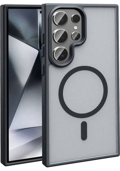 Galaxy S23 Ultra Kılıf M-safe Şarj Özellikli Mat Arka Yüzey Zore Sio Kapak Siyah