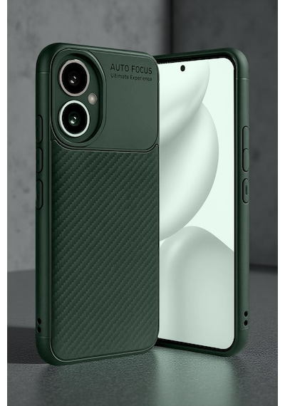 Honor 400 Uyumlu Kılıf Karbon Tasarım Kamera Korumalı Silikon Telefon Kılıfı Kapak Koyu Yeşil