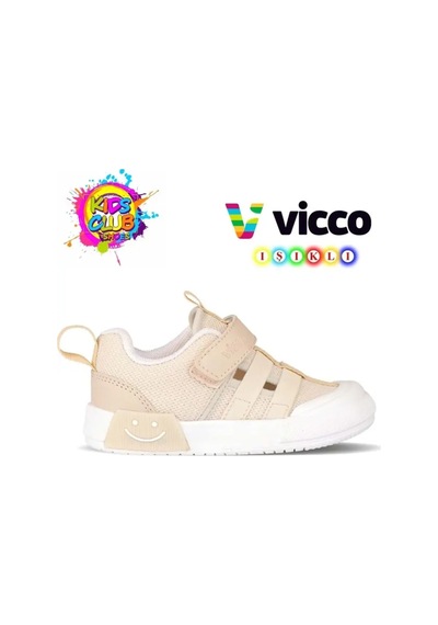 Vicco Erkek Çocuğu Bej Yazlık Terletmez Kaydırmaz Koku Yapmaz Ortopedik Tarz Yürüyüş Işıklı Ayakkabı