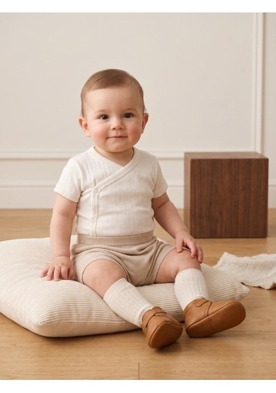 Zekids Bebek Yarım Kollu Kruvaze Çıtçıtlı Body-17510 Beyaz